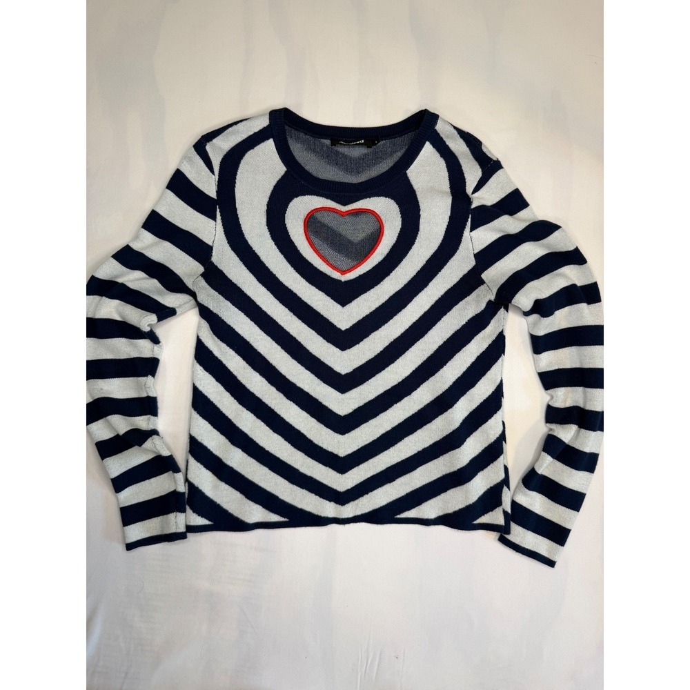 Desigual Navy Blue White Striped Heart Cutout Long Sleeve Sweater Large - Picture 4 of 10